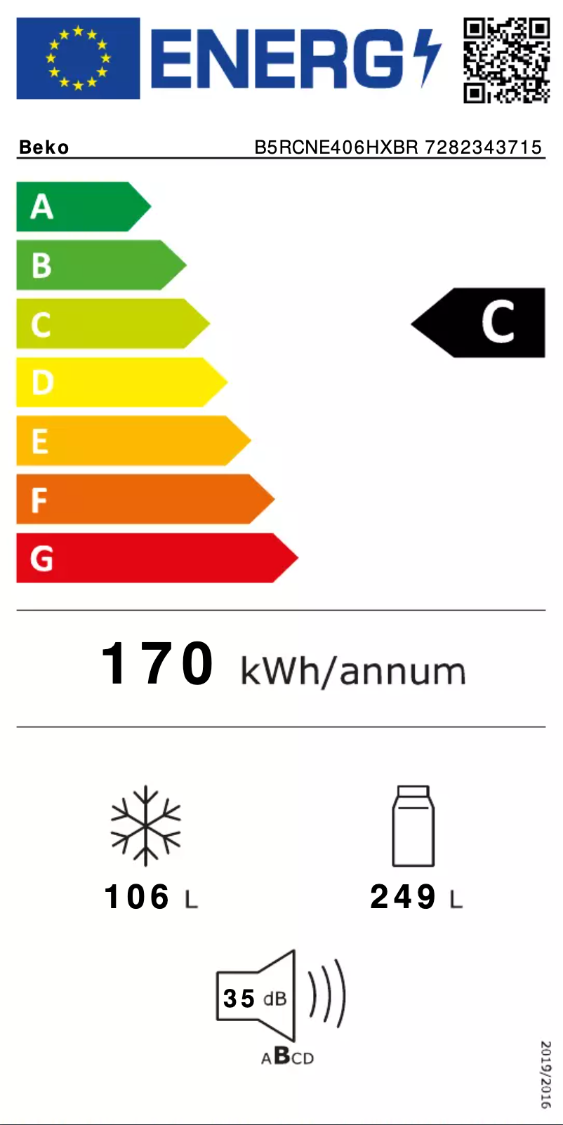 Page 1 de la notice Label énergétique Beko B5RCNE406HXBR