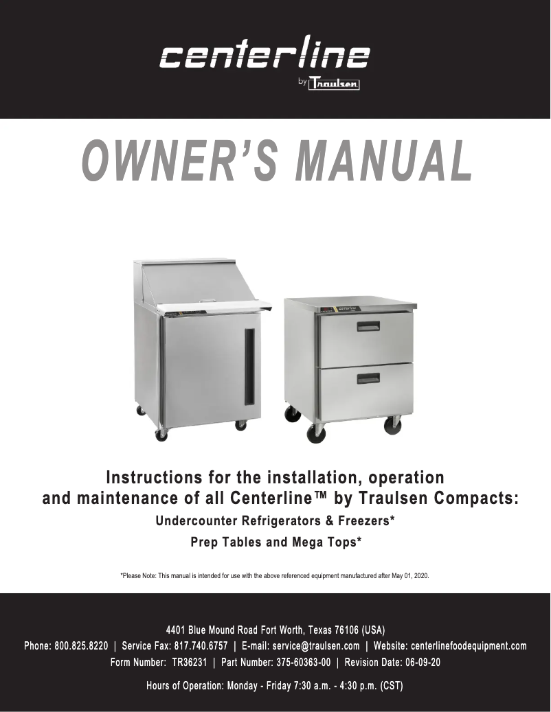 Page n°1 - Manuel utilisateur Traulsen CLBM-23R-FS-L