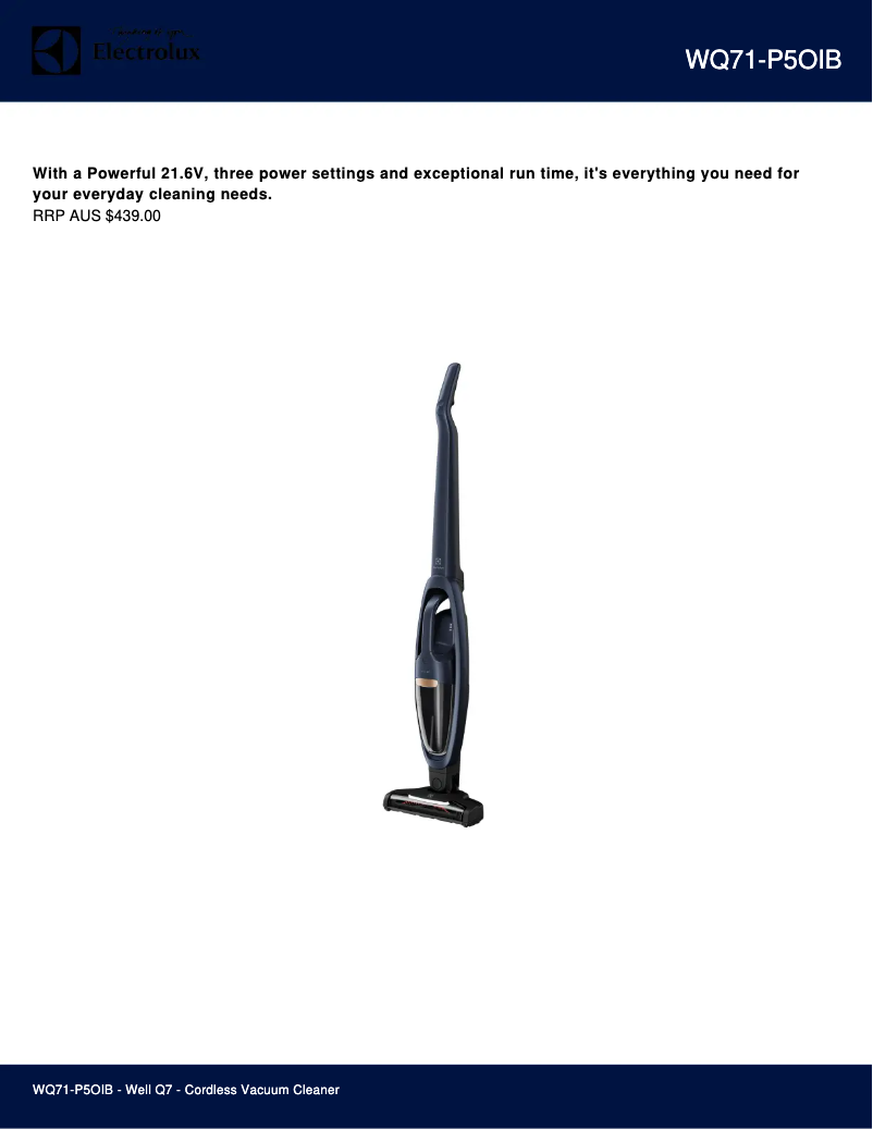 Page 1 de la notice Fiche technique Electrolux Well Q7 WQ71-P5OIB