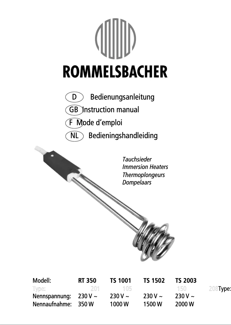 Page n°1 - Manuel utilisateur Rommelsbacher TS 1502
