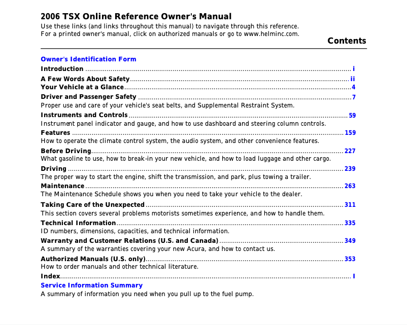 Página 1 del manual Manual de usuario Acura TSX (2006)