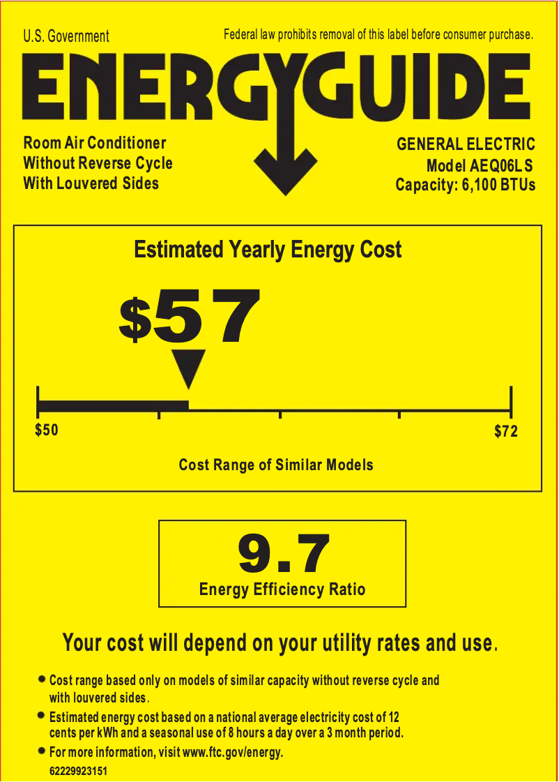 Page 1 de la notice Label énergétique GE AEQ06LS