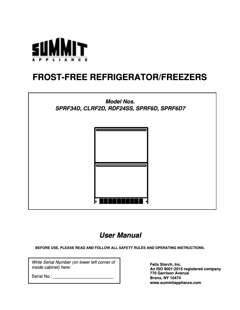 Page 1 de la notice Manuel utilisateur Summit SPRF34D