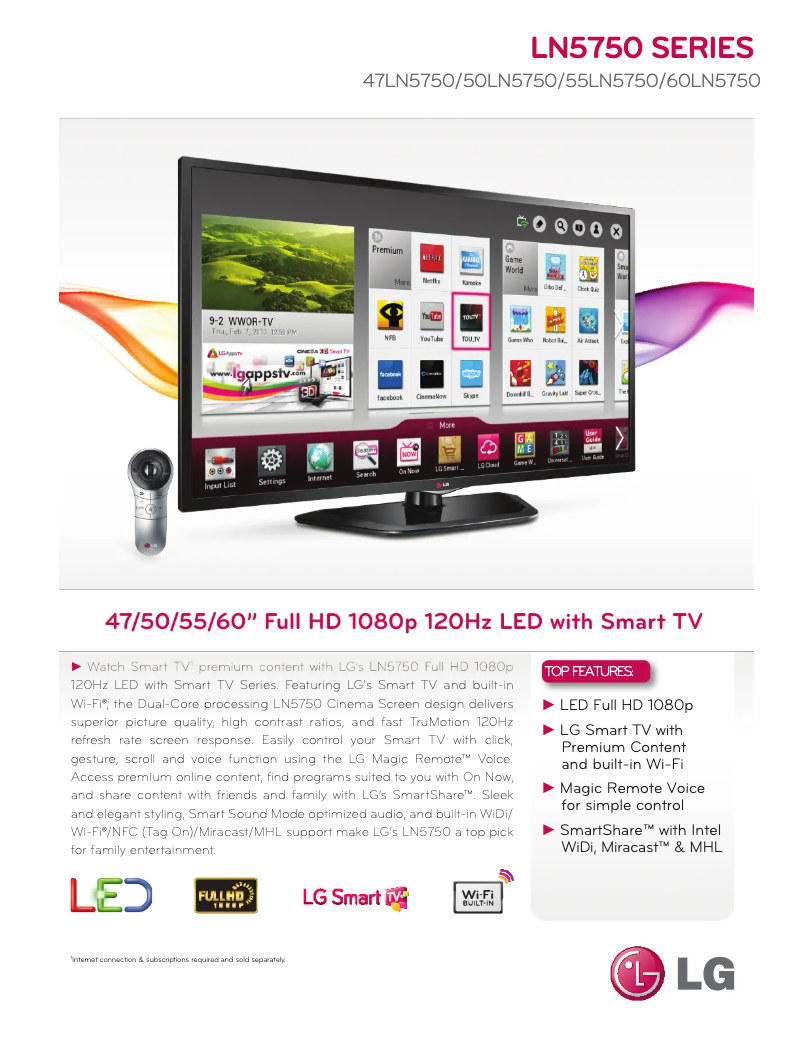 Page 1 de la notice Fiche technique LG 50LN5750