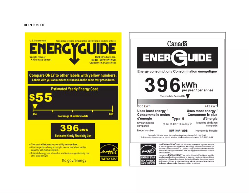 Page n°1 - Label énergétique Danby DUF140A1WDB