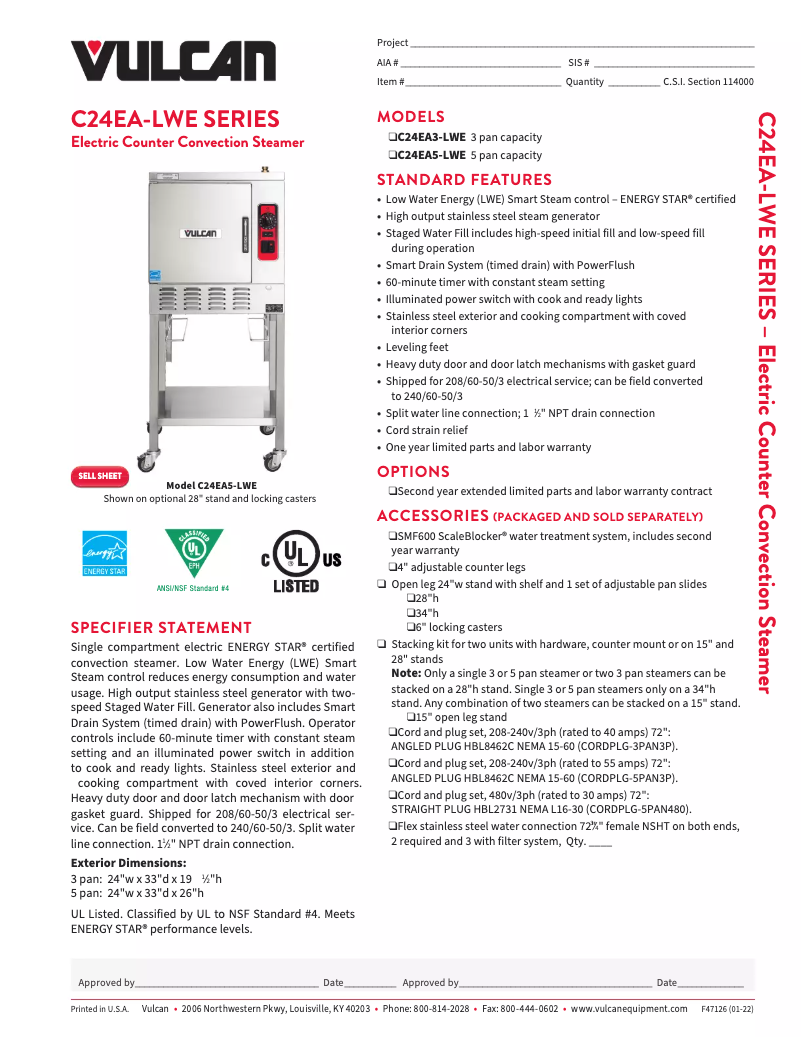 Page 1 de la notice Fiche technique Vulcan C24EA3-LWE