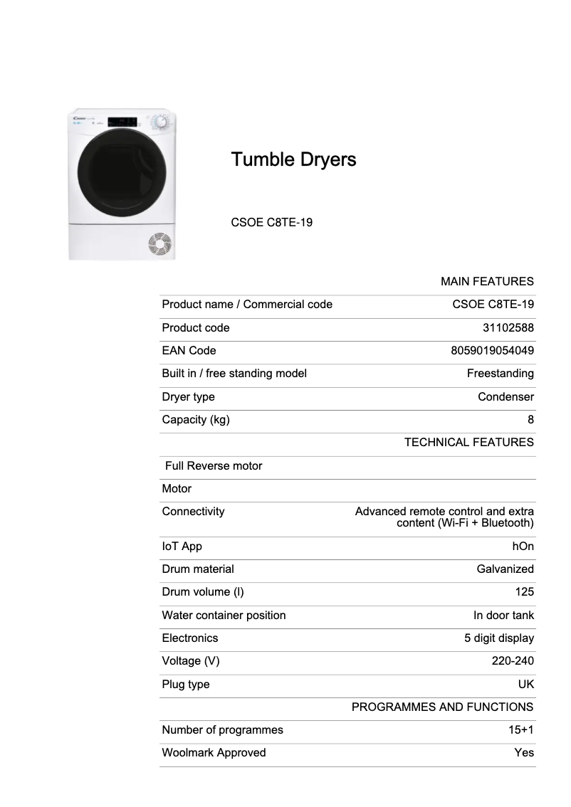 Image de la première page du manuel de l'appareil CSOE C8TBE-19