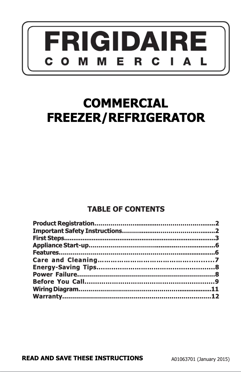 Page 1 de la notice Manuel utilisateur Frigidaire FCRS181RQ