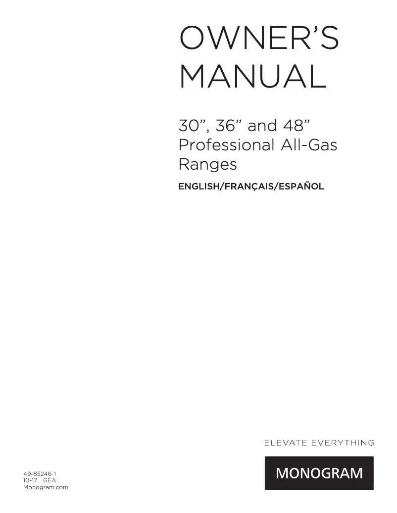Page n°1 - Manuel utilisateur Monogram ZGP364LDN
