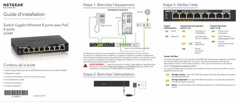 Page 1 de la notice Guide d'installation Netgear GS308P