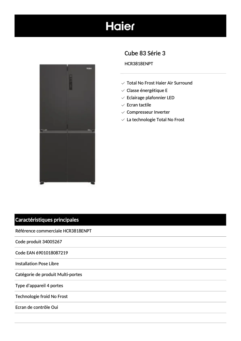 Image de la première page du manuel de l'appareil HCR3818ENPT