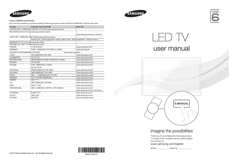 Page n°1 - Guide d'installation Samsung UE32D6000TW