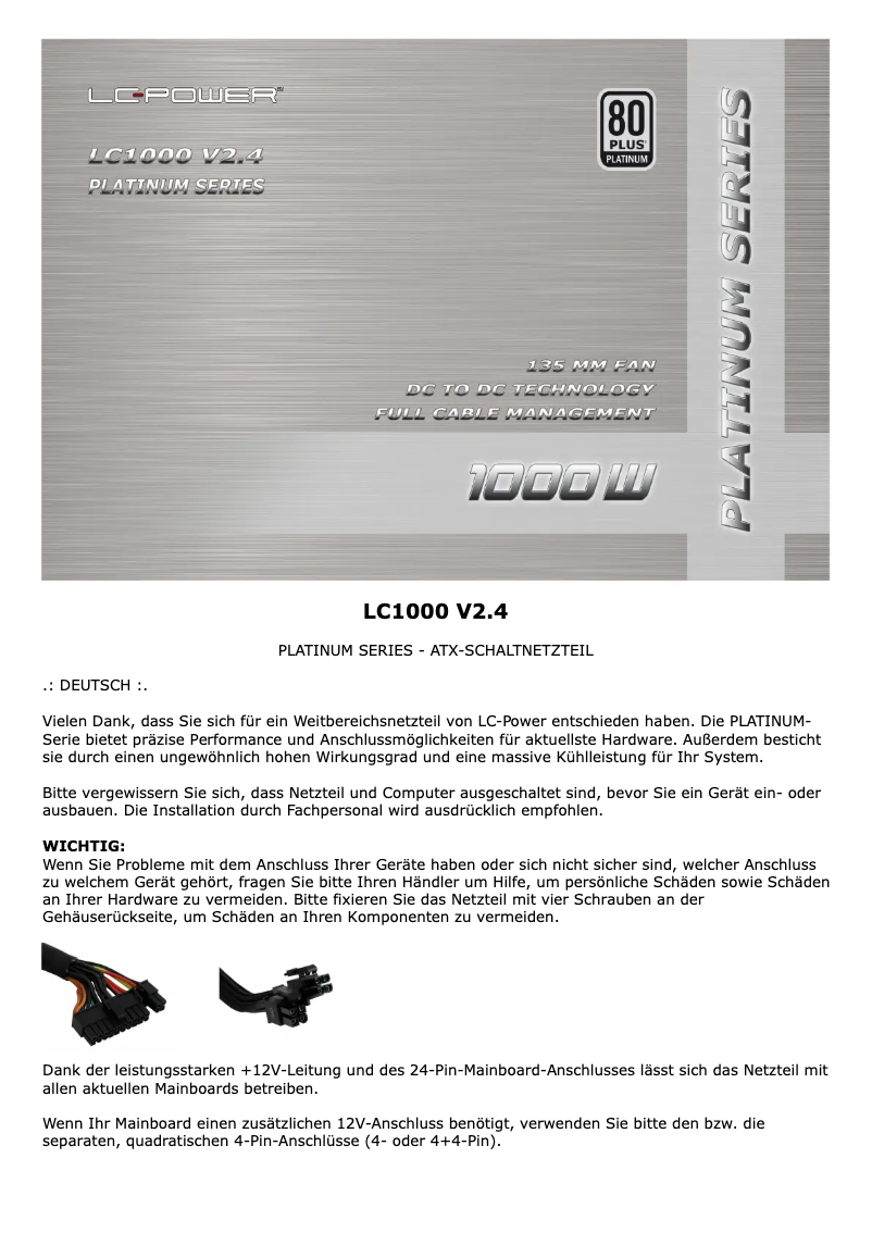 Page n°1 - Manuel utilisateur LC-Power LC1000 V2.4