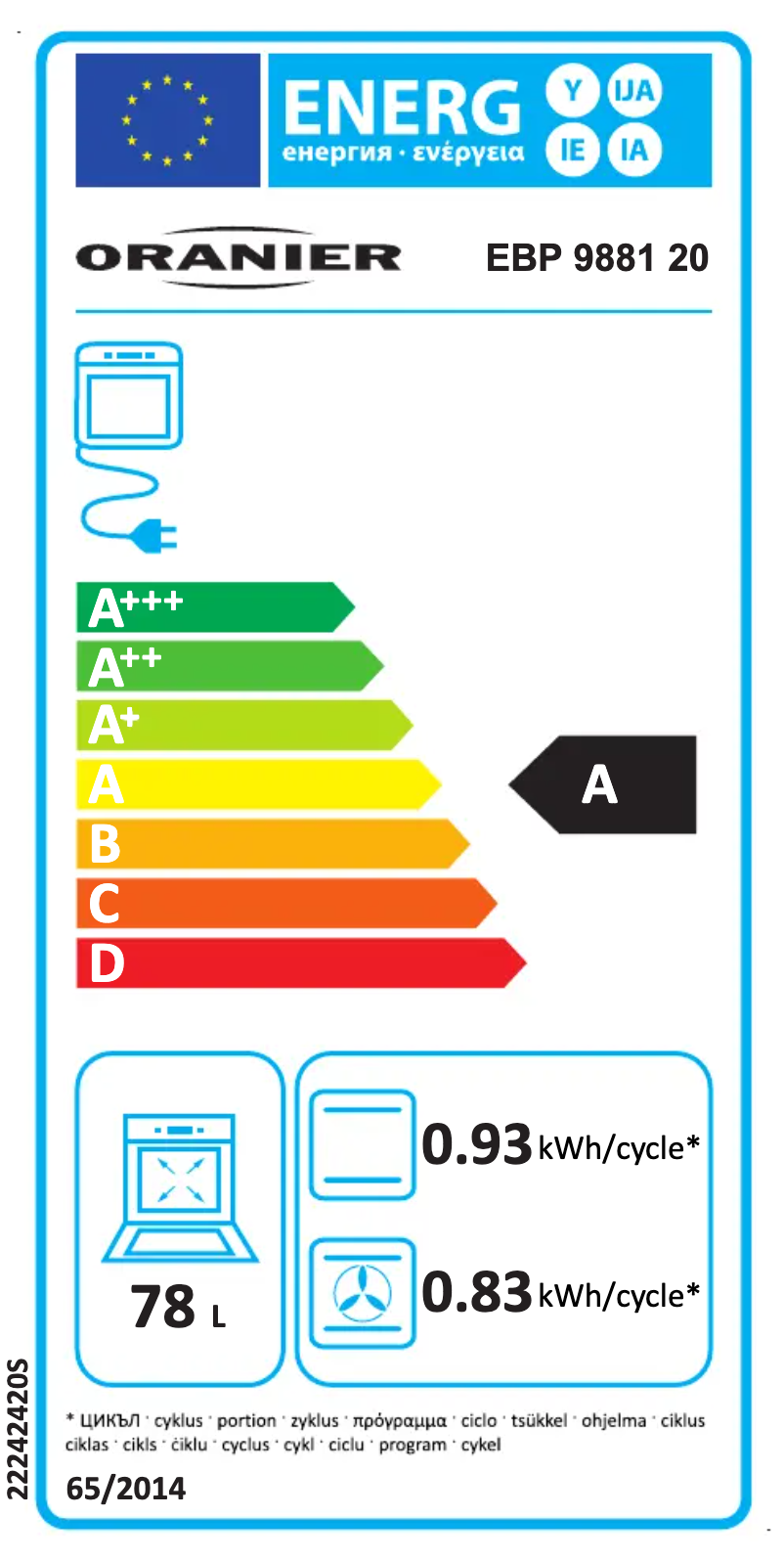 Page 1 de la notice Manuel utilisateur Oranier EBP 9881 20