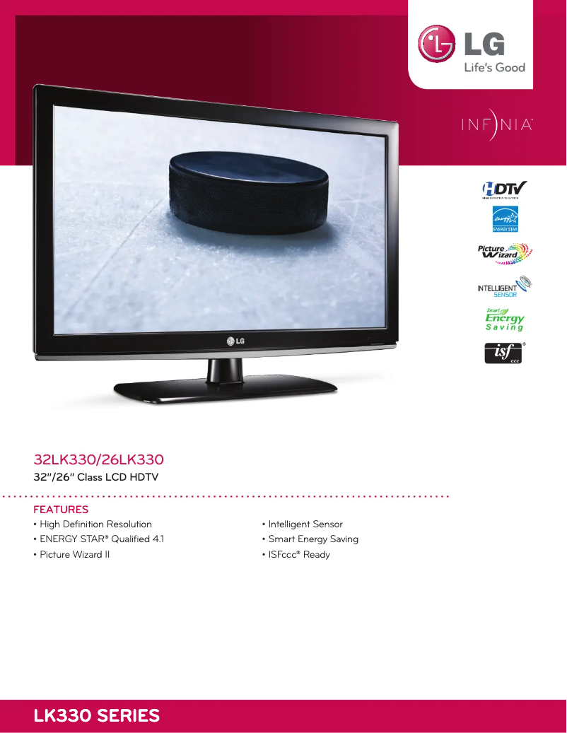 Page 1 de la notice Fiche technique LG 26LK330