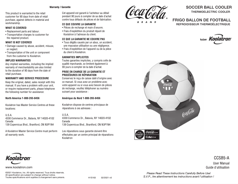 Page n°1 - Manuel utilisateur Coca-Cola CCSB5-A