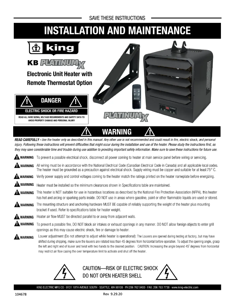 Page 1 de la notice Manuel utilisateur King PlatinumX KB4807-3MP-PLTMX