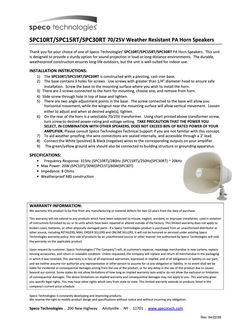 Image de la première page du manuel de l'appareil SPC30RT