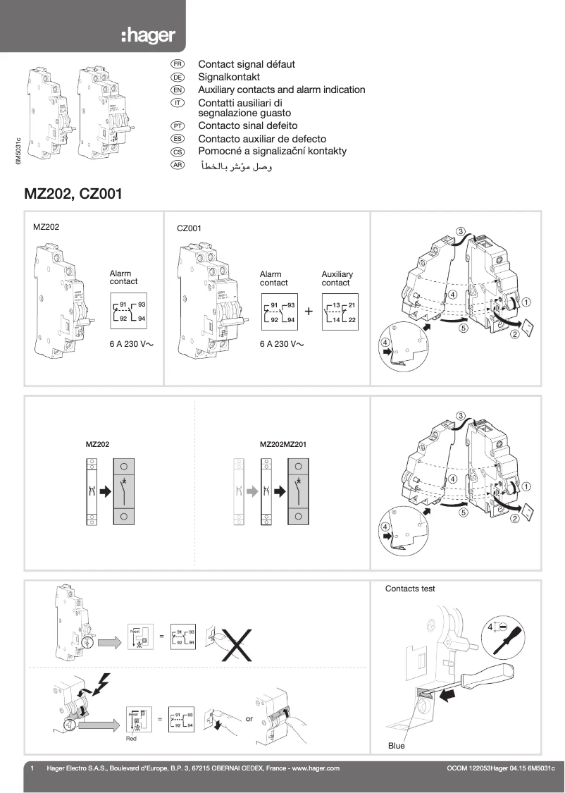 Page 1 de la notice Manuel utilisateur Hager MZ202