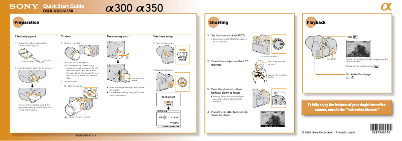 Page n°1 - Guide d'installation Sony Alpha DSLR-A300K