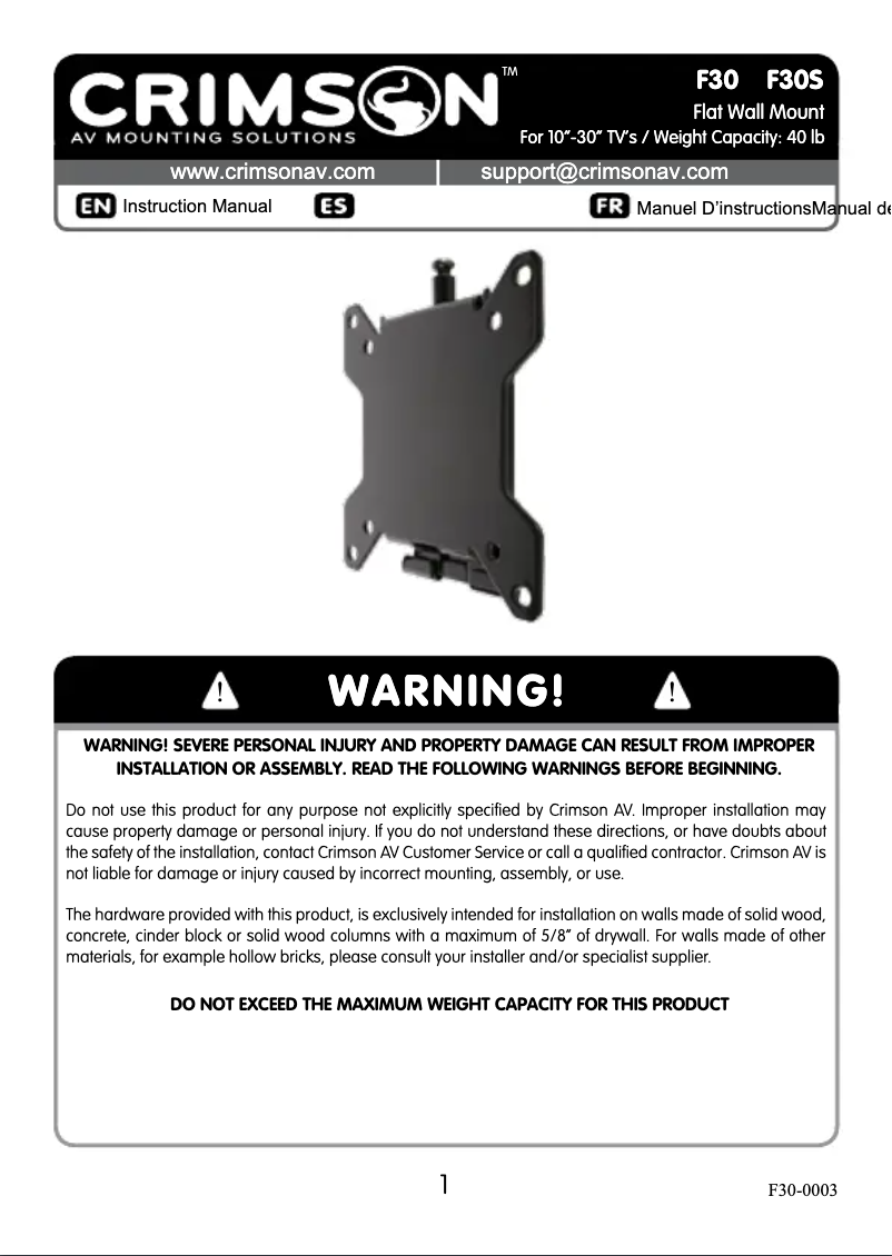 Page 1 de la notice Manuel utilisateur Crimson F30