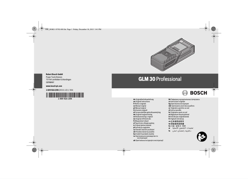 Page 1 de la notice Manuel utilisateur Bosch GLM 30 Professional