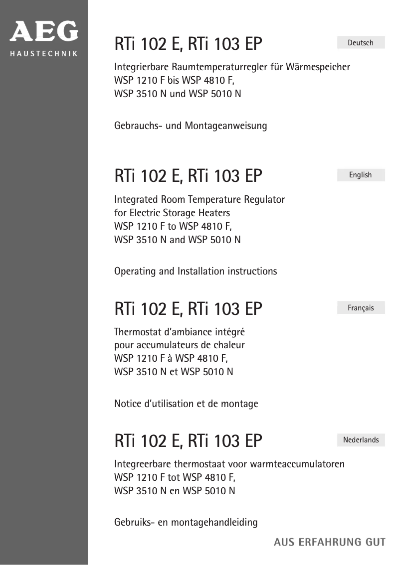 Page 1 de la notice Manuel utilisateur AEG RTI 103 EP