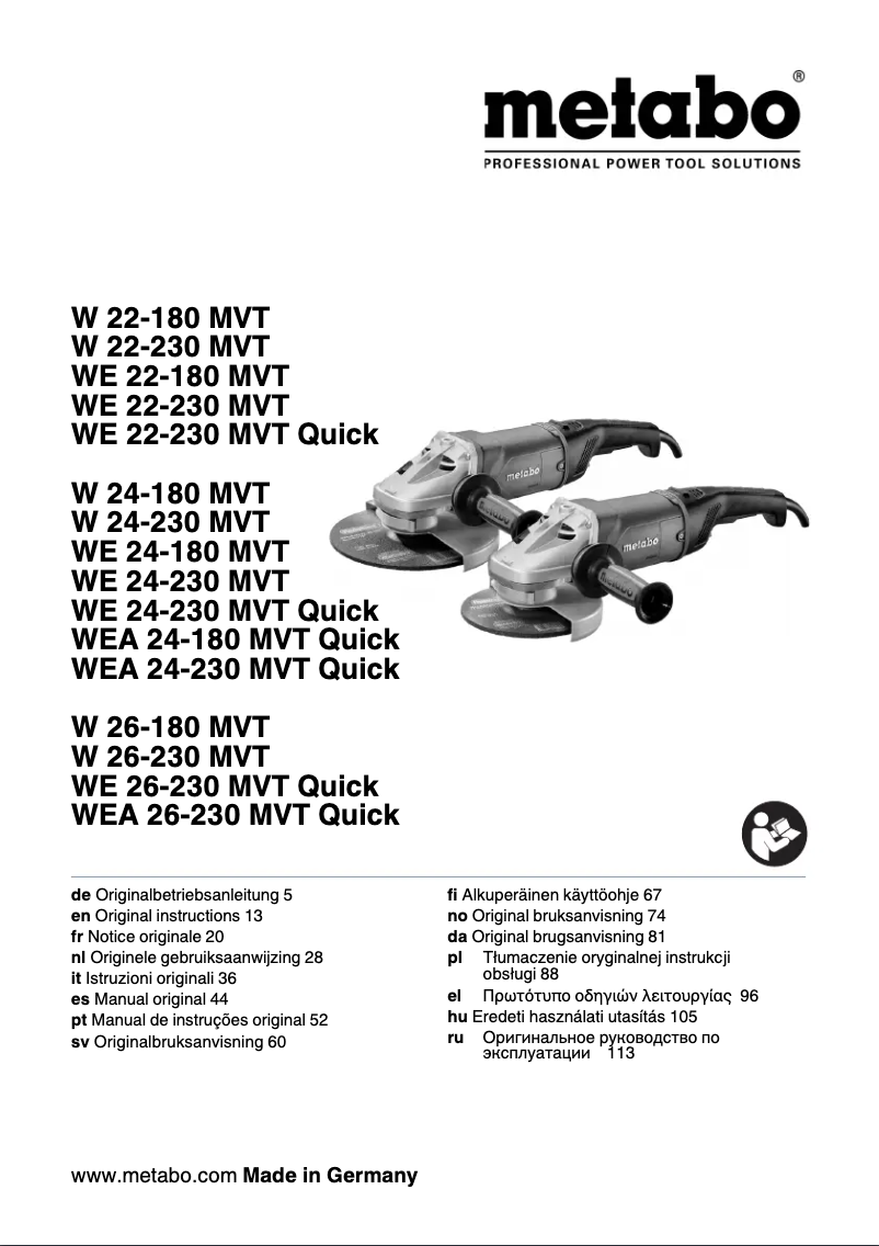 Page 1 de la notice Manuel utilisateur Metabo WE 24-230 MVT Quick
