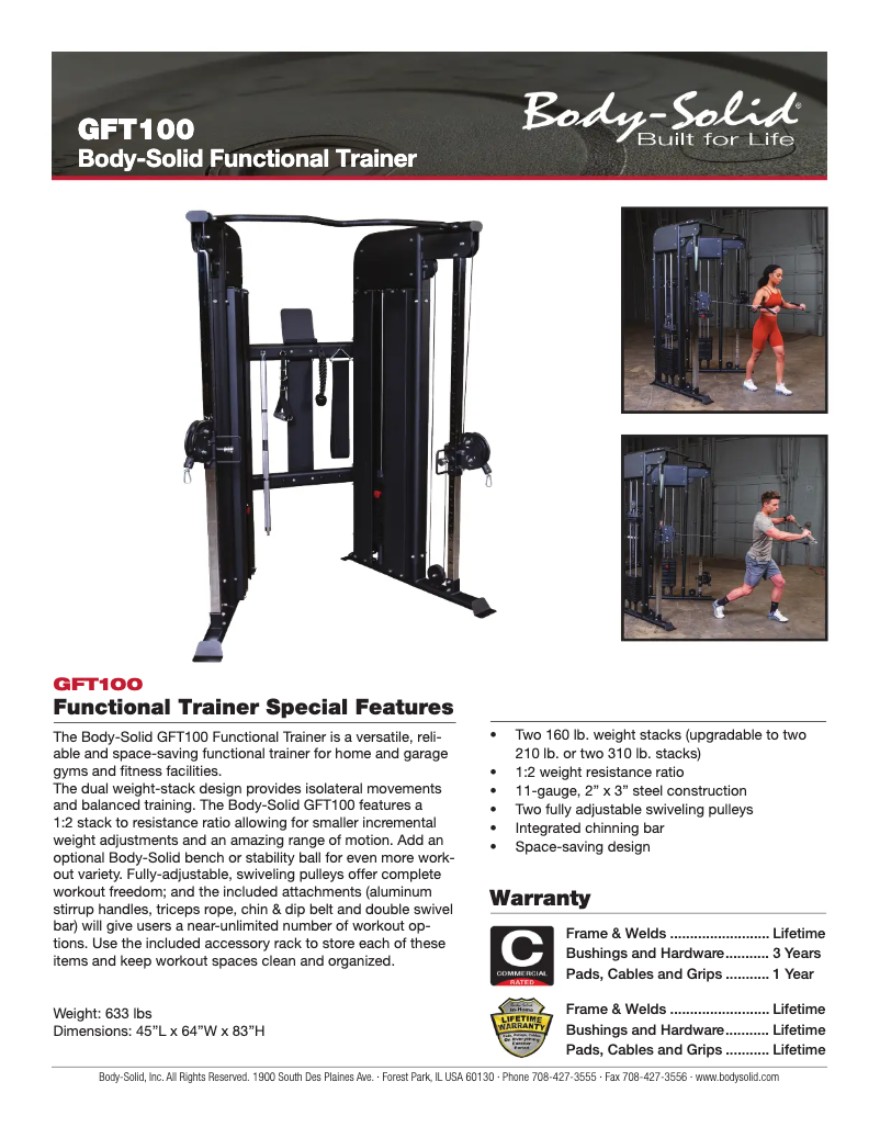 Page 1 de la notice Fiche technique Body-Solid GFT100
