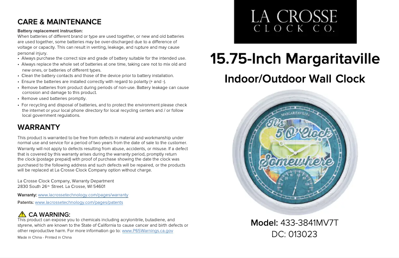 Page 1 de la notice Manuel utilisateur La Crosse Technology 433-3841MV7T