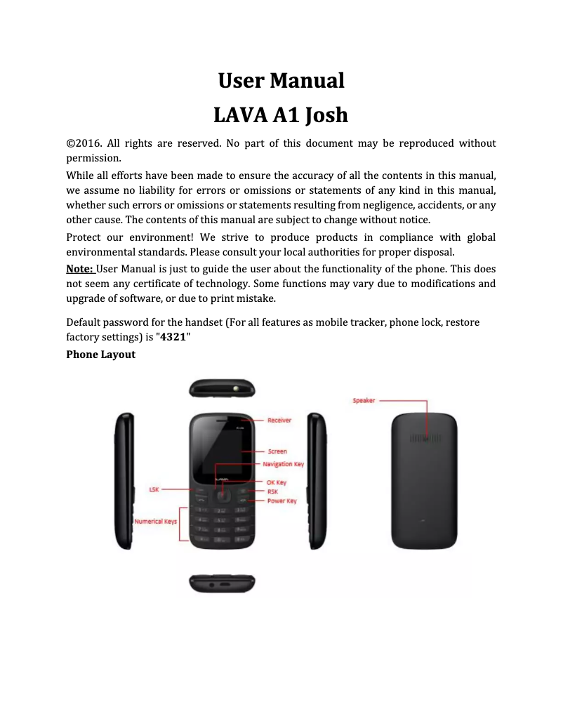 Page 1 de la notice Manuel utilisateur Lava A1 Josh