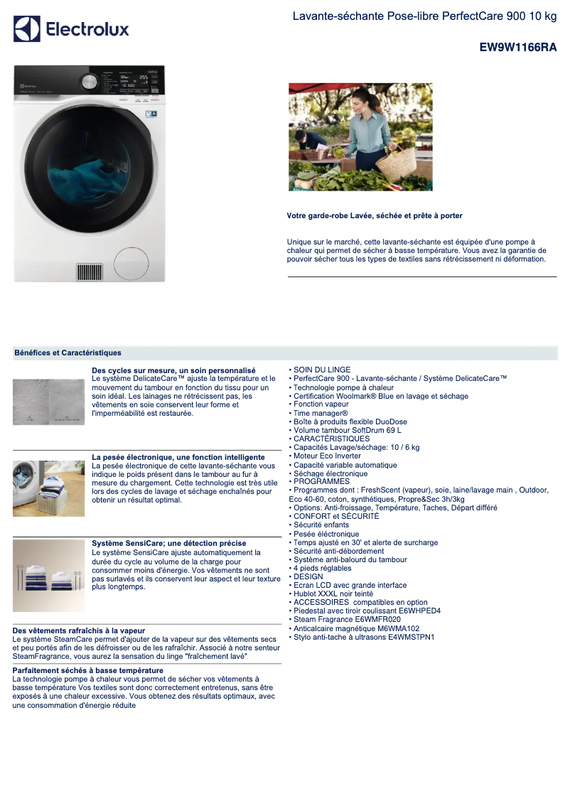 Page n°1 - Fiche technique Electrolux EW9W1166RA