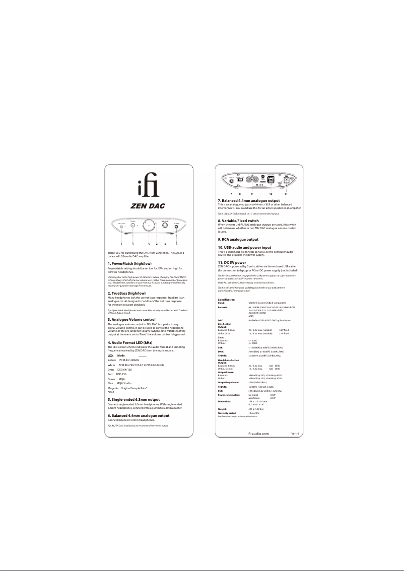 Page n°1 - Manuel utilisateur iFi Audio Zen DAC V2