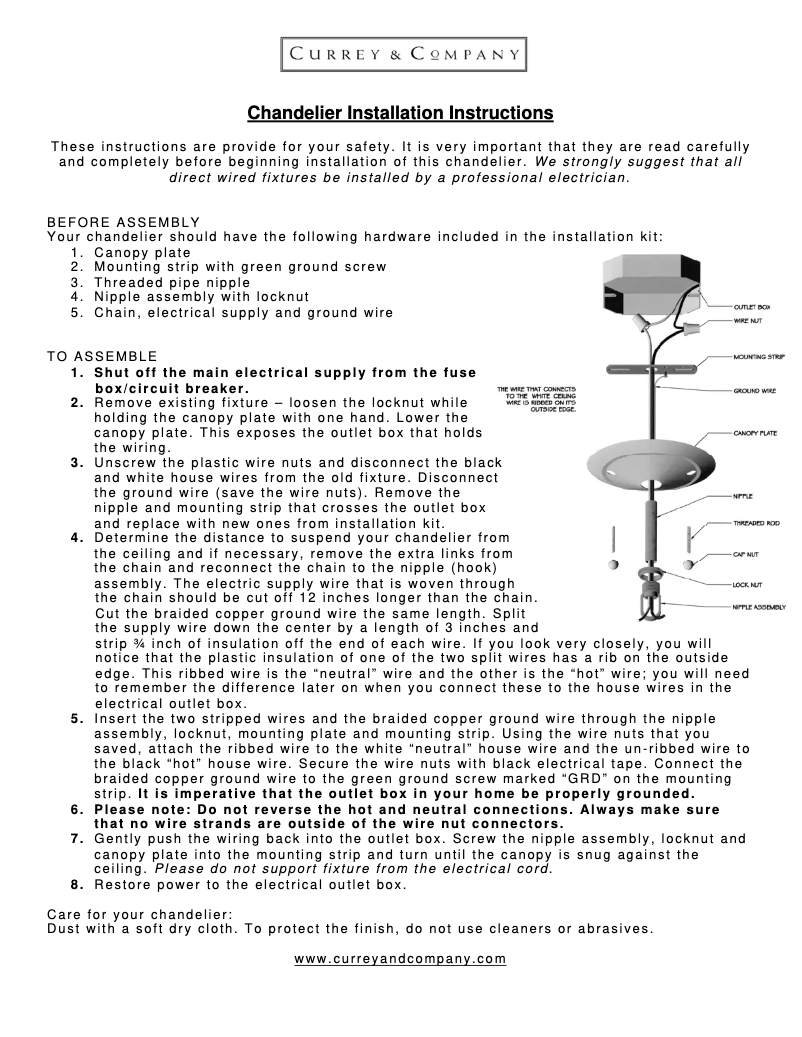 Page 1 de la notice Manuel utilisateur Currey & Company 9636