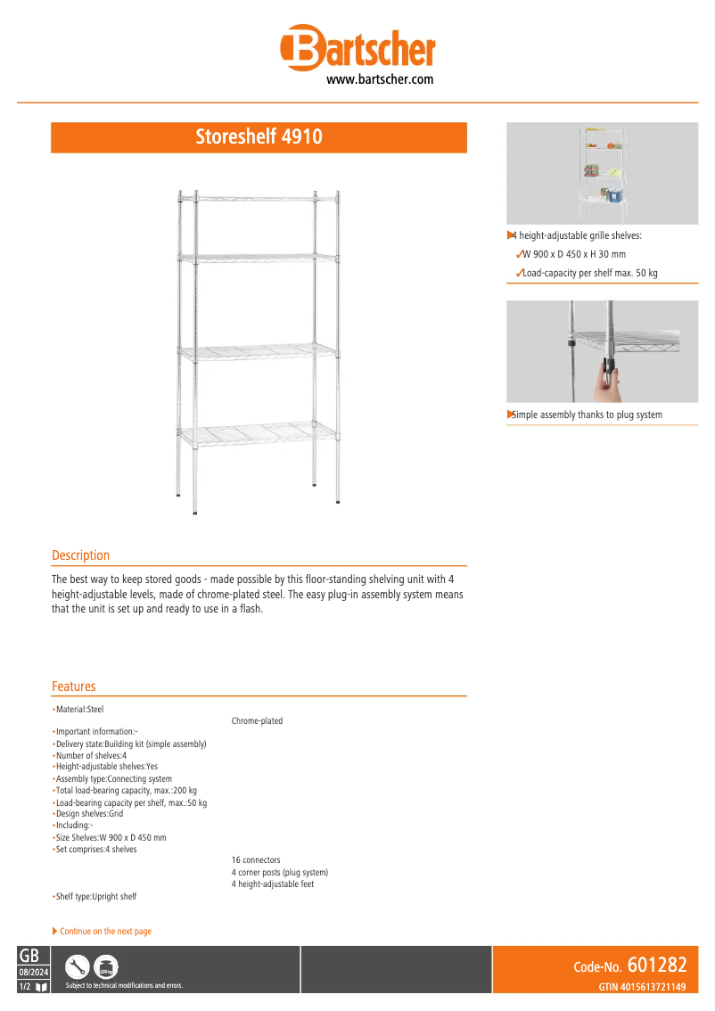 Page n°1 - Fiche technique Bartscher 4910