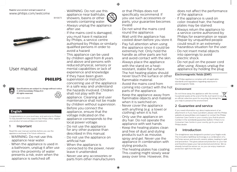 Page n°1 - Manuel utilisateur Philips BHS673