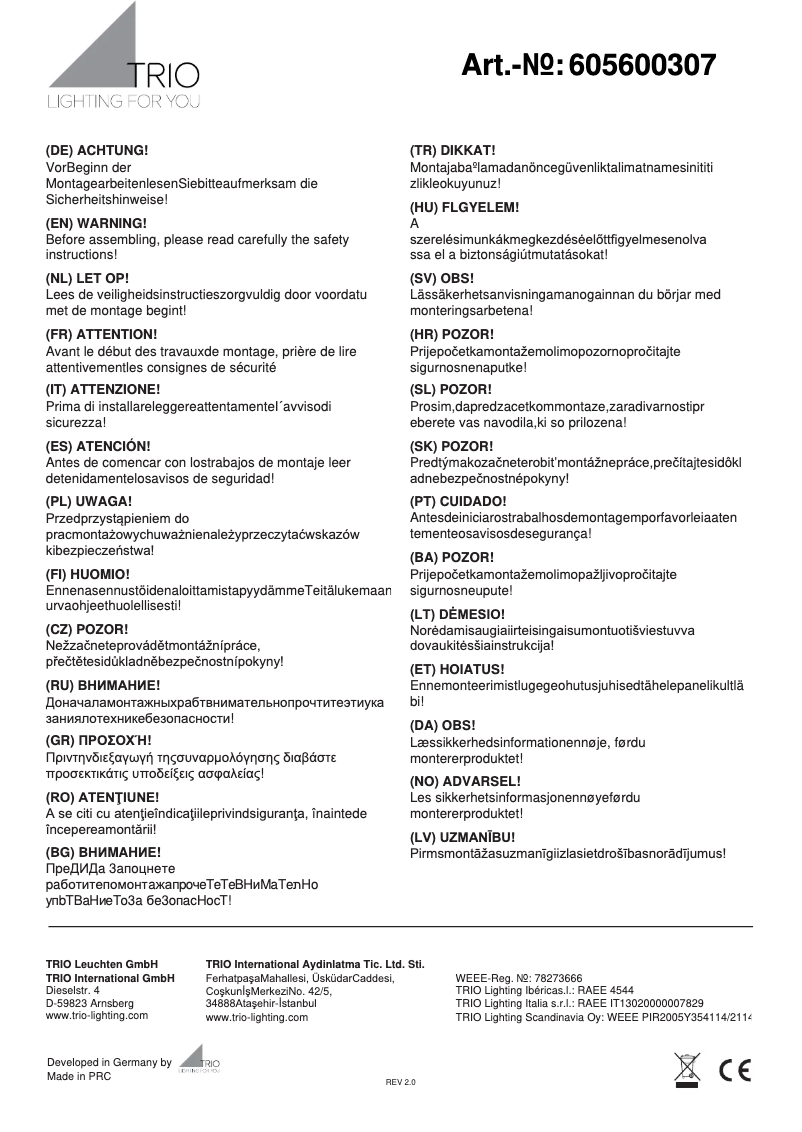 Page n°1 - Manuel utilisateur Trio Lighting Curva 605600307
