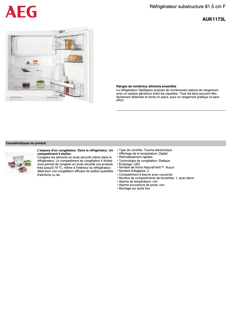 Page n°1 - Fiche technique AEG AUK1173L