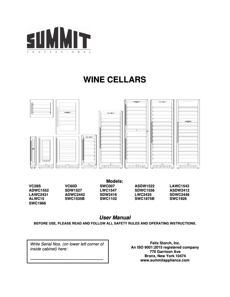 Page n°1 - Manuel d'utilisation et d'entretien Summit VC28S