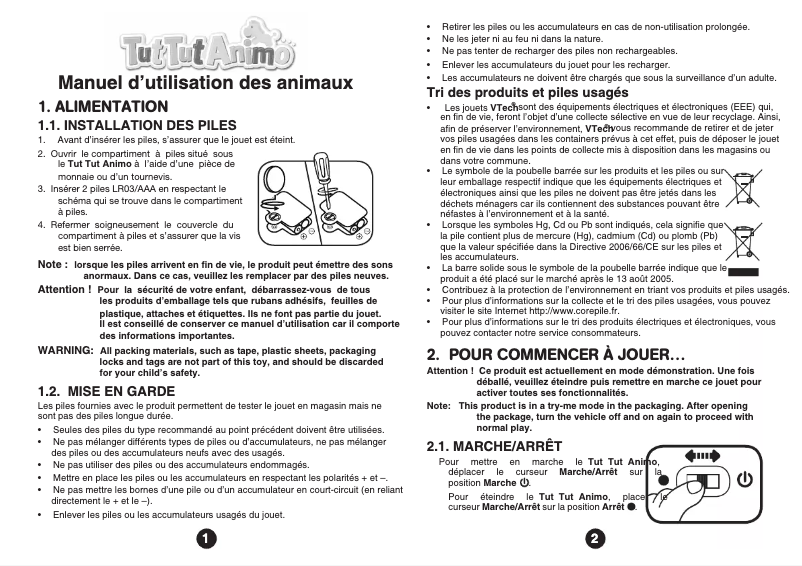 Page n°1 - Manuel utilisateur Vtech Coffret Trio Animaux Domestique