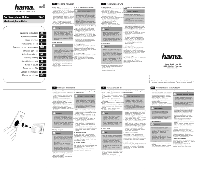 Page n°1 - Manuel utilisateur Hama Magnetic Aluminium 00173765