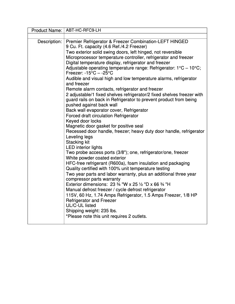 Page n°1 - Manuel utilisateur American BioTech Supply ABT-HC-RFC9-LH