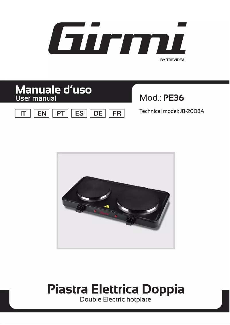 Page 1 de la notice Manuel utilisateur Girmi PE36