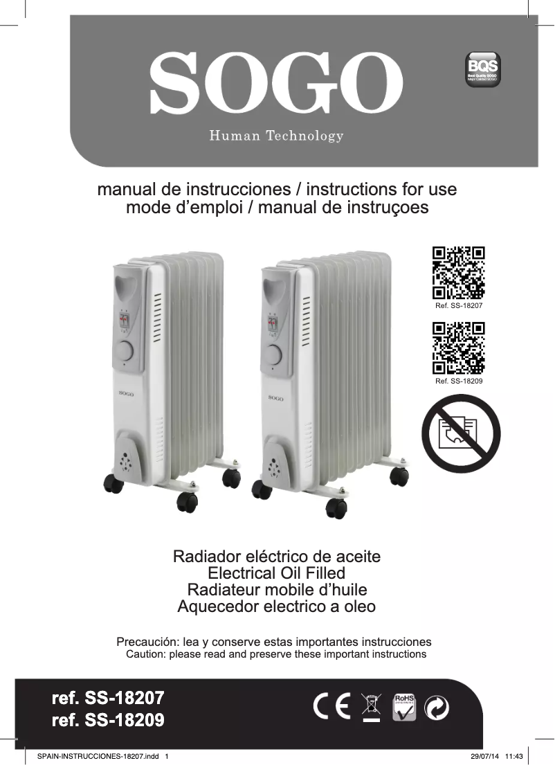 Page n°1 - Manuel utilisateur Sogo CAL-SS-18207