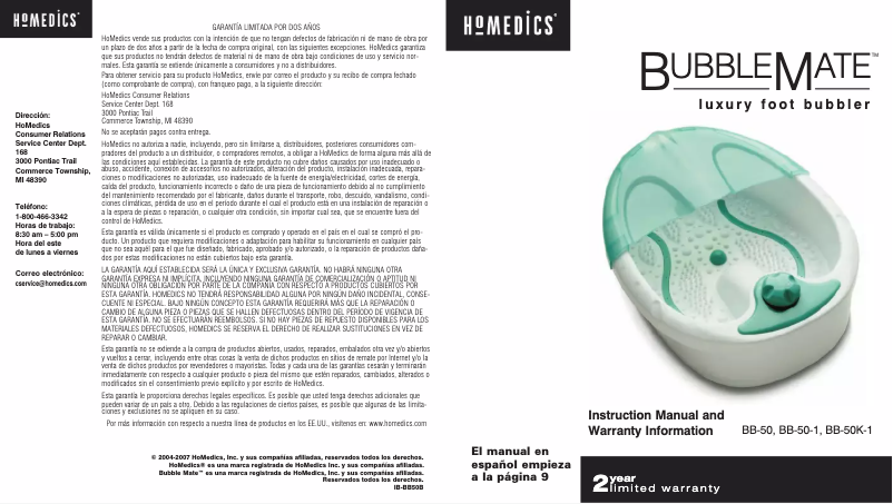 Page n°1 - Manuel utilisateur Homedics BB-50