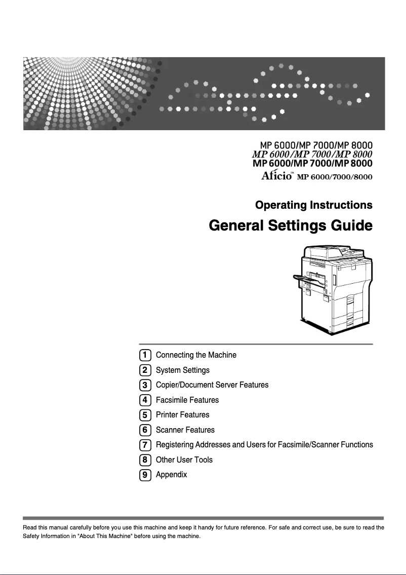 Page 1 de la notice Manuel utilisateur Ricoh Aficio MP 6000
