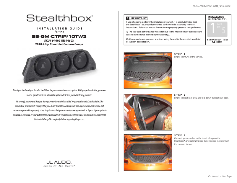 Image de la première page du manuel de l'appareil Stealthbox SB-GM-CTRIP/10TW3/UF