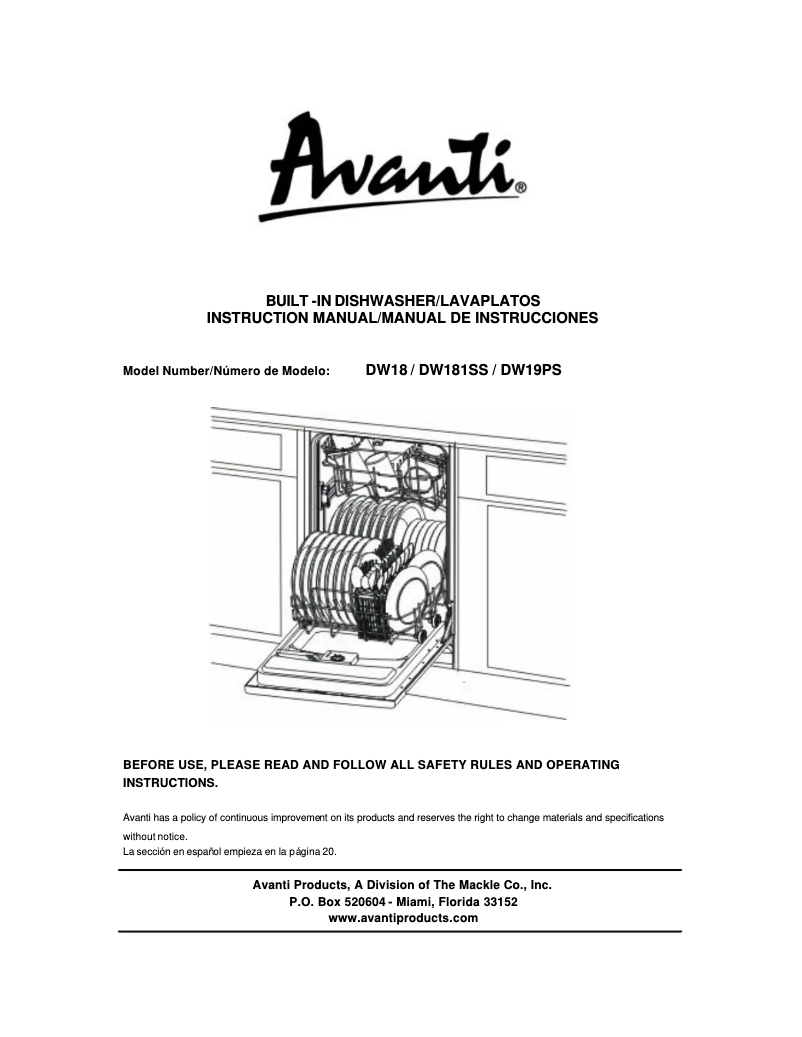 Page n°1 - Manuel utilisateur Avanti DW19PS