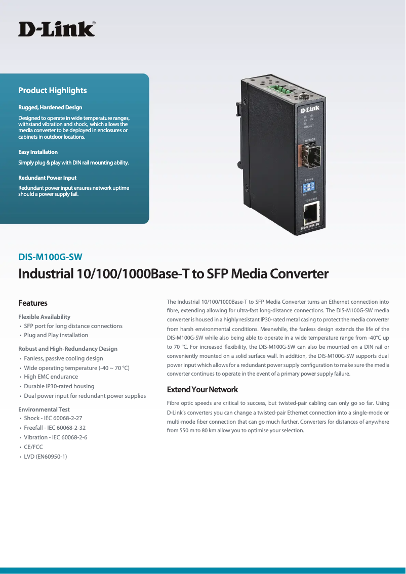 Página 1 del manual Ficha técnica D-Link DIS-M100G-SW