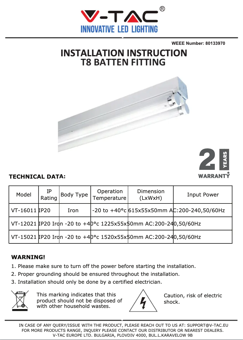 Page 1 de la notice Manuel utilisateur V-TAC VT-15021